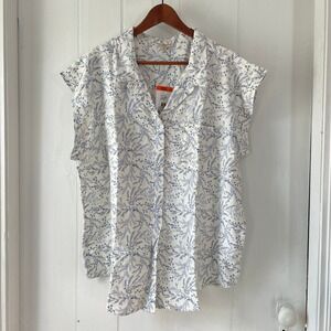 Jachs Girlfriend Womens XXL Blue Floral Print Short Sleeve Blouse Shirt NWT